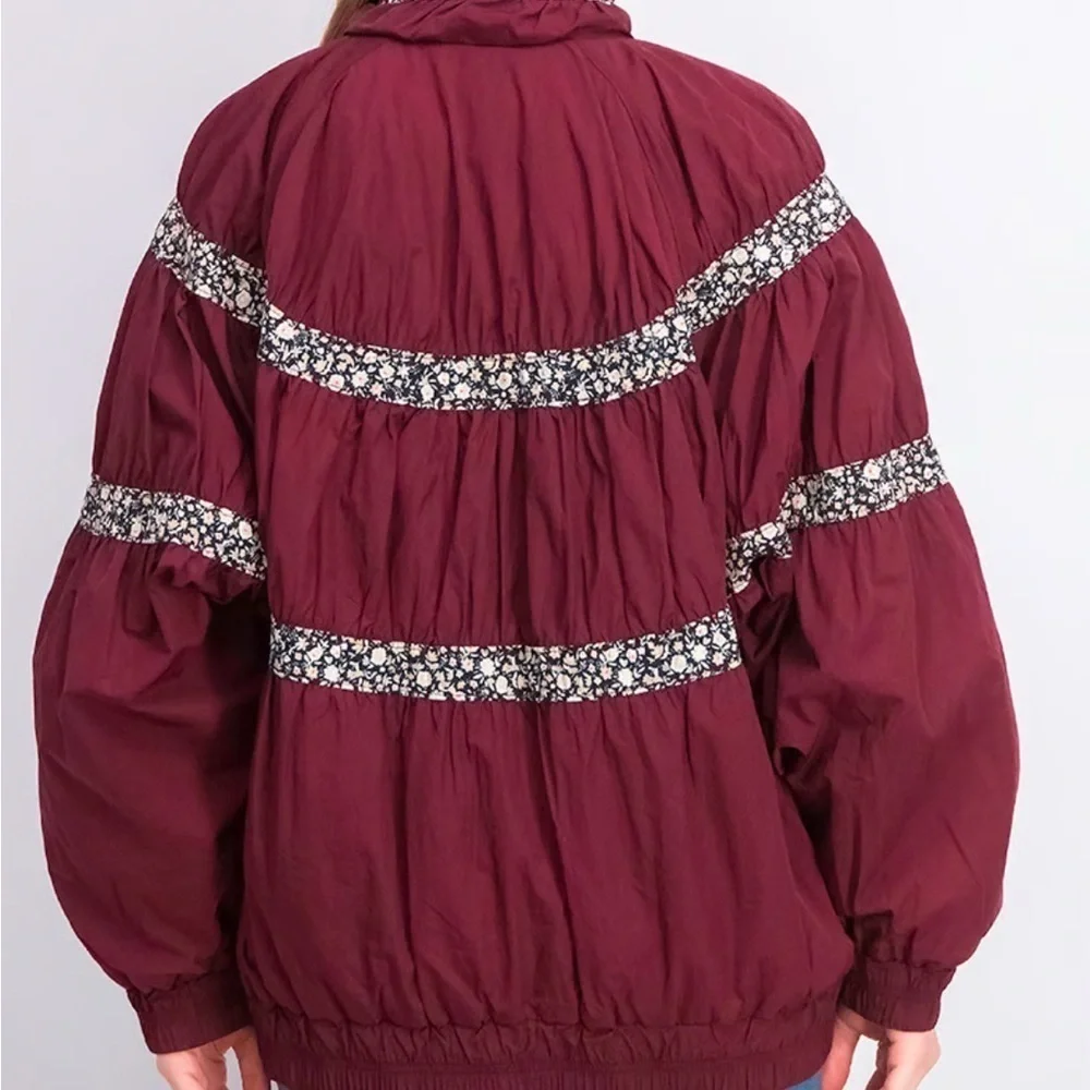 Free People On My Mind Bomber Jacket Women Size L  Mulberry